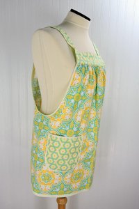 Notting Hill Historic Tile Pinafore Apron with no ties, relaxed fit smock with pockets fits L/XL/2X, Ready to Ship