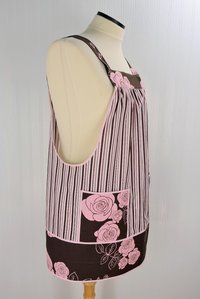 Stripes & Roses Pinafore with no ties, relaxed fit smock with pockets, one-of-a-kind apron fits L/XL/2X, ships fast