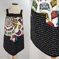Catfinity Scrapbuster Pinafore Apron with no ties, relaxed fit smock with pockets, cat lover apron, ready to ship fits LXL/2X