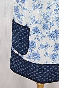 Ballycastle Chintz Blue & White Floral Pinafore Apron with no ties, smock apron with pockets made-to-order XS to 5X