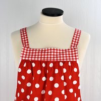 Red, White & Apple Pie Pinafore, relaxed fit smock with pockets, comfortable (doesn't touch neck) SHIPS NOW, standard size fits L/XL/2X