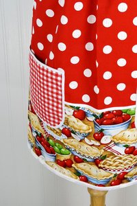 Red, White & Apple Pie Pinafore, relaxed fit smock with pockets, comfortable (doesn't touch neck) SHIPS NOW, standard size fits L/XL/2X
