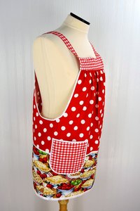Red, White & Apple Pie Pinafore, relaxed fit smock with pockets, comfortable (doesn't touch neck) SHIPS NOW, standard size fits L/XL/2X