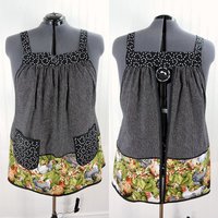 Chicken Scratch SCRAPBUSTER Pinafore Apron with no ties, relaxed fit smock with pockets, farmhouse kitchen apron, 2 sizes ready to ship