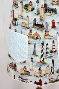 Historic Lighthouses Pinafore Apron with no ties, relaxed fit smock with pockets, coastal nautical beach cover up ready to ship fits L/XL/2X