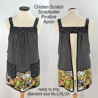 Chicken Scratch SCRAPBUSTER Pinafore Apron with no ties, relaxed fit smock with pockets, farmhouse kitchen apron, 2 sizes ready to ship