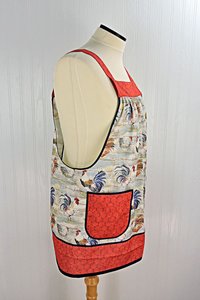 Rustic Roosters Pinafore with no ties, relaxed fit smock with pockets, straps go straight over the shoulders, made to order XS - 5X