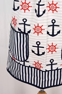 Nautical Stripe Pinafore with no ties (straps go straight over the shoulders), relaxed fit smock apron with pockets, made to order XS - 5X