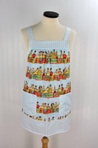 Fruit Ladies Stripe Pinafore with no ties (straps go straight over shoulders) relaxed fit smock with pockets, humorous beach theme, L/XL/2X