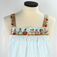 Fruit Ladies Border Pinafore with no ties (straps go straight over shoulders) relaxed fit smock with pockets, humorous beach theme, L/XL/2X