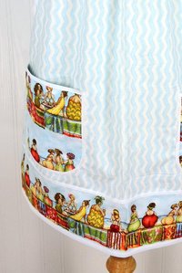 Fruit Ladies Border Pinafore with no ties (straps go straight over shoulders) relaxed fit smock with pockets, humorous beach theme, L/XL/2X