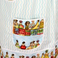 Fruit Ladies Border Pinafore with no ties (straps go straight over shoulders) relaxed fit smock with pockets, humorous beach theme, L/XL/2X