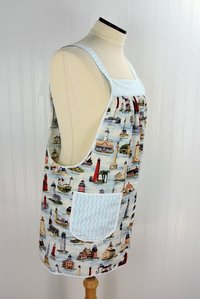 Historic Lighthouses Pinafore Apron with no ties, relaxed fit smock with pockets, coastal nautical beach cover up ready to ship fits L/XL/2X