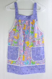 Glitzy Butterflies Children's Pinafore with no ties (straps go straight over the shoulders) relaxed fit smock with pockets, SIZE 10/12, RTS