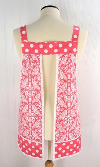 Raspberry Damask Pinafore with no ties (straps go straight over shoulders) relaxed fit smock with pockets, fits L/XL/2X, ready to ship