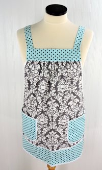 Charcoal Damask Pinafore with no ties (straps go straight over shoulders) relaxed fit smock with pockets, fits L/XL/2X, ready to ship