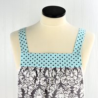 Charcoal Damask Pinafore with no ties (straps go straight over shoulders) relaxed fit smock with pockets, fits L/XL/2X, ready to ship