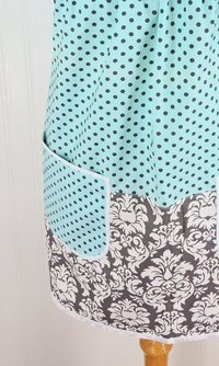 Damask & Dots Scrapbuster Pinafore with no ties (straps go straight over shoulders) relaxed fit smock with pockets, fits L/XL/2X, SHIPS NOW