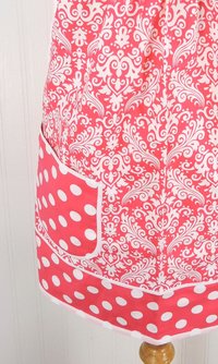 Raspberry Damask Pinafore with no ties (straps go straight over shoulders) relaxed fit smock with pockets, fits L/XL/2X, ready to ship