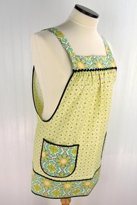 Vintage Paisley Pinafore Apron with no ties, relaxed fit smock with pockets fits L/XL/2X, Grandmacore kitchen, Ready to Ship