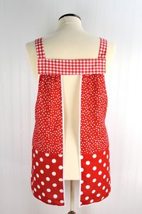 Red & White Scrapbuster Pinafore, relaxed fit smock with pockets, comfortable (doesn't touch neck), ready to ship, fits L/XL/2X