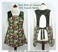 XS-4X Retro 50s Christmas Smock, Pine Trees and Fences with old Red Trucks, relaxed fit H-back apron, made to order with pocket options