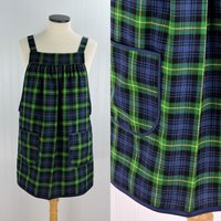 Totally Tartan Plaid Pinafore with no tie, relaxed fit smock with pockets, holiday apron for baking OR hosting, fits L/XL/2X, ready to ship