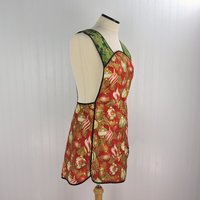 XS-4X Retro 50s Christmas Smock, Holiday Flourish Ornaments in Red, relaxed fit H-back apron, made to order with pocket options