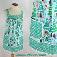 XS - 5X Gnome Wonderland Pinafore with no ties (straps go straight over the shoulders) relaxed fit smock with pockets, handmade to order
