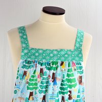 XS - 5X Gnome Wonderland Pinafore with no ties (straps go straight over the shoulders) relaxed fit smock with pockets, handmade to order