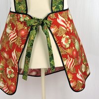 XS-4X Retro 50s Christmas Smock, Holiday Flourish Ornaments in Red, relaxed fit H-back apron, made to order with pocket options