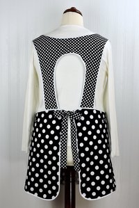 Black and White Polka Dot Retro 50s Smock Apron, relaxed fit "H-back" doesn't touch neck, made to order from XS to 4X  with pocket options