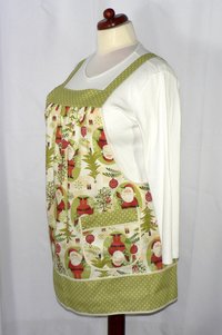 Woodland Christmas Pinafore with no ties, relaxed fit smock with pockets, holiday baking apron, Santa and owls, LAST ONE