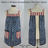 Stars and Stripes Scrapbuster Pinafore with no ties (straps go straight over the shoulders) patriotic flag smock apron with pockets, XS - 5X