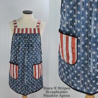 Stars and Stripes Scrapbuster Pinafore with no ties (straps go straight over the shoulders) patriotic flag smock apron with pockets, XS - 5X