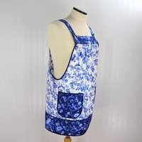 Blue & White Porcelain Rose Pinafore with Pockets | Handmade Smock Apron | Cottagecore Apron | Women's Pullover Apron | Made to Order XS-5X