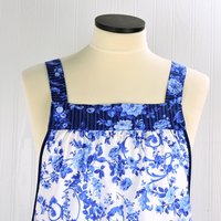 Blue & White Porcelain Rose Pinafore with Pockets | Handmade Smock Apron | Cottagecore Apron | Women's Pullover Apron | Made to Order XS-5X