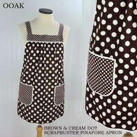 Brown & Cream Dot SCRAPBUSTER Pinafore with no ties (straps go straight over the shoulders) relaxed fit smock with pockets, ready to ship