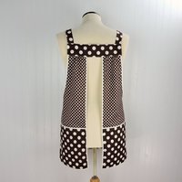 Brown & Cream SCRAPBUSTER Pinafore with no ties (straps go straight over the shoulders) relaxed fit smock with pockets, ready to ship