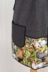 Roosters SCRAPBUSTER Pinafore Apron with no ties, relaxed fit smock with pockets, farmhouse kitchen apron, ready to ship, fits L/XL/2X