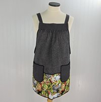 Roosters SCRAPBUSTER Pinafore Apron with no ties, relaxed fit smock with pockets, farmhouse kitchen apron, ready to ship, fits L/XL/2X