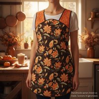 Fall Floral 50s Style Smock Apron, comfortable relaxed fit apron (H back style doesn't touch neck) last one fits L/XL SHIPS FAST