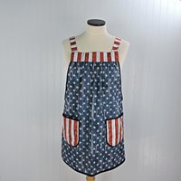 Stars and Stripes Scrapbuster Pinafore with no ties (straps go straight over the shoulders) patriotic flag smock apron with pockets, XS - 5X