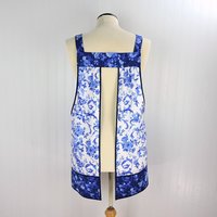 Blue & White Porcelain Rose Pinafore with Pockets | Handmade Smock Apron | Cottagecore Apron | Women's Pullover Apron | Made to Order XS-5X