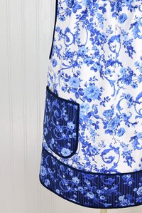 Blue & White Porcelain Rose Pinafore with Pockets | Handmade Smock Apron | Cottagecore Apron | Women's Pullover Apron | Made to Order XS-5X