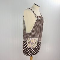 Brown & Cream SCRAPBUSTER Pinafore with no ties (straps go straight over the shoulders) relaxed fit smock with pockets, ready to ship