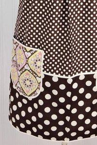 Brown & Cream SCRAPBUSTER Pinafore with no ties (straps go straight over the shoulders) relaxed fit smock with pockets, ready to ship