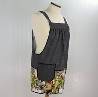 Roosters SCRAPBUSTER Pinafore Apron with no ties, relaxed fit smock with pockets, farmhouse kitchen apron, ready to ship, fits L/XL/2X