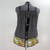Larger Rooster SCRAPBUSTER Pinafore Apron with no ties, relaxed fit smock with pockets, farmhouse kitchen apron, ready to ship fits 3X/4X/5X