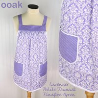 Lavender Petite Damask Pinafore with no ties (straps go straight over the shoulders) relaxed fit smock with pockets, fits L/XL/2X SHIPS FAST